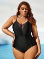 SHEIN Swim BAE Plus Size Women's Mesh Splice Cross Back One Piece Swimsuit