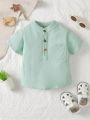 Baby Boy Patched Pocket Half Button Shirt