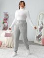 SHEIN Qutie Plus Size Star Printed Elastic Hem Jogger Pants