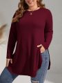 SHEIN CURVE+ Plus Size Solid Color T-shirt With Split Hem