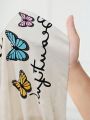 Butterfly And Letter Printed Short-Sleeved T-Shirt And Long Pants Pajama Set