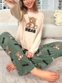 Bear Print Long Sleeve T-Shirt And Long Pants Pajama Set