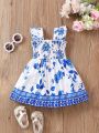 Baby Girls' Blue Porcelain Pattern Dress