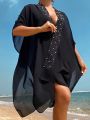 SHEIN Swim Vcay Women's Polka Dot Batwing Sleeve Kimono