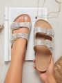 Women'S Versatile Flat Sandals With Rhinestone Embellishments