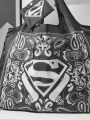 SUPERMAN X SHEIN Superman Print Fashionable Black Tote Bag