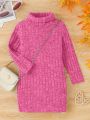 Baby Girl Turtleneck Ribbed Knit Dress