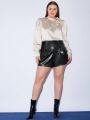 SHEIN BIZwear Women's Plus Size Zipper Decorated Pleated Shorts