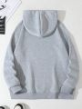 Men's Hooded Sweatshirt With Text Print And Drawstring