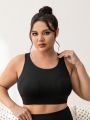 Yoga High Street Plus Size Solid Color Round Neck Sports Bra