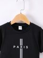 SHEIN Kids EVRYDAY Boys' Casual Paris Letter Printed Round Neck T-Shirt For Summer