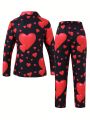 Tween Boy's Gentleman Two-Piece Suit Heart Printed Long Sleeve Jacket With Lapel Collar And Pants, Suitable For Birthday Parties, Evening Events, Weddings, Festivals And Celebrations