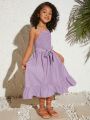 SHEIN Kids Cooltwn Young Girl's Casual Solid Color Halterneck Dress