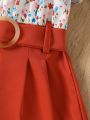 SHEIN Kids EVRYDAY Little Girls' Floral Patchwork Ruffle Trim Romper Dress