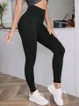 Yoga Basic Solid Color Wide Waistband Sports Leggings