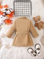 Baby Girl Double Breasted Belted Coat Without Sweater