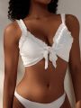 SHEIN Swim Vcay Solid Color Ruffle Trim Bikini Top