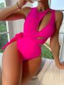 SHEIN Swim BAE Ladies Hollow Out Knotted One-piece Swimsuit