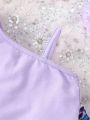 Baby Girls' Single Shoulder Ruffle Top And Heart Printed Flared Pants Set