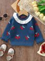 Baby Girl Cherry Pattern Ruffle Sweater