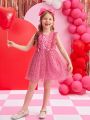 SHEIN Kids CHARMNG Toddler Girls' New Summer Sleeveless Dress Lovely Princess Dress With Heart Pattern