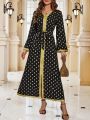 Women's Gold Foil Polka Dot Patchwork Tape Long Sleeve Dress