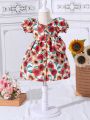 Baby Girl Sunflower Printed Elegant Romantic Lovely Daily Casual Dress With Bag, Spring And Summer