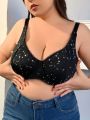 Plus Size Lace Trimmed Bra With Star Pattern Design