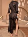 Deep V-neck High Slit Lace Nightgown
