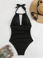 SHEIN Swim Chicsea Hollow Out Front, Backless, Halter Neck, One Piece Swimsuit
