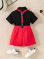 Baby Boys' Casual Short Sleeve Shirt + Suspender Shorts Two-Piece Set