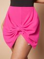 SHEIN BAE Women'S Shiny Edging Twist Knot Skirt