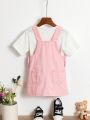 Baby Girls' Pink Cute Embroidered Denim Overall Dress