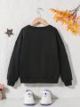 SHEIN Kids Cooltwn Tween Girl Bear & Letter Graphic Drop Shoulder Sweatshirt