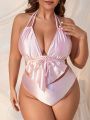 SHEIN Swim Mod Plus Size Halter Neck Tie Swimsuit Set