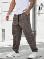 Men Plaid Drawstring Waist Pants