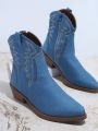 Embroidered Side Zipper Western Boots