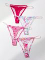 Valentine's Day Heart Print Thong Underwear 4pcs/Pack