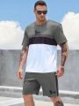 Manfinity Men Plus Letter Graphic Colorblock Tee & Shorts