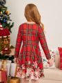 SHEIN Kids EVRYDAY Tween Girl 1pc Plaid & Floral Print Dress