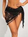 SHEIN Swim Basics Women's Lace Cover-Up Top With Tassel Hem