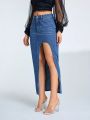 Women's High Split Denim Skirt