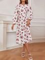 SHEIN Frenchy Women's Sexy Backless Floral Printed Patchwork Fashion Dress