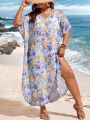 SHEIN Swim Vcay Plus Size Women's Beachwear Romantic Floral Print Cover-Up Dress