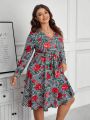 SHEIN Clasi Women's Plus Size Checkered Rose Pattern Dress