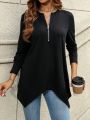 Half Zip Asymmetric Hem T-Shirt