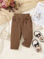 SHEIN Baby Girl Bow Front Paperbag Waist Fake Button Pants