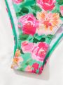 SHEIN Swim BohoFeel Women's Floral Printed Pleated Cami Tank Bikini Swimwear