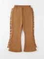 SHEIN Kids HYPEME Little Girls' Fashionable Suede Tassel Detail Casual Long Pants