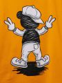 SHEIN Tween Boys' Loose And Comfortable Short Sleeve Cartoon Print T-Shirt